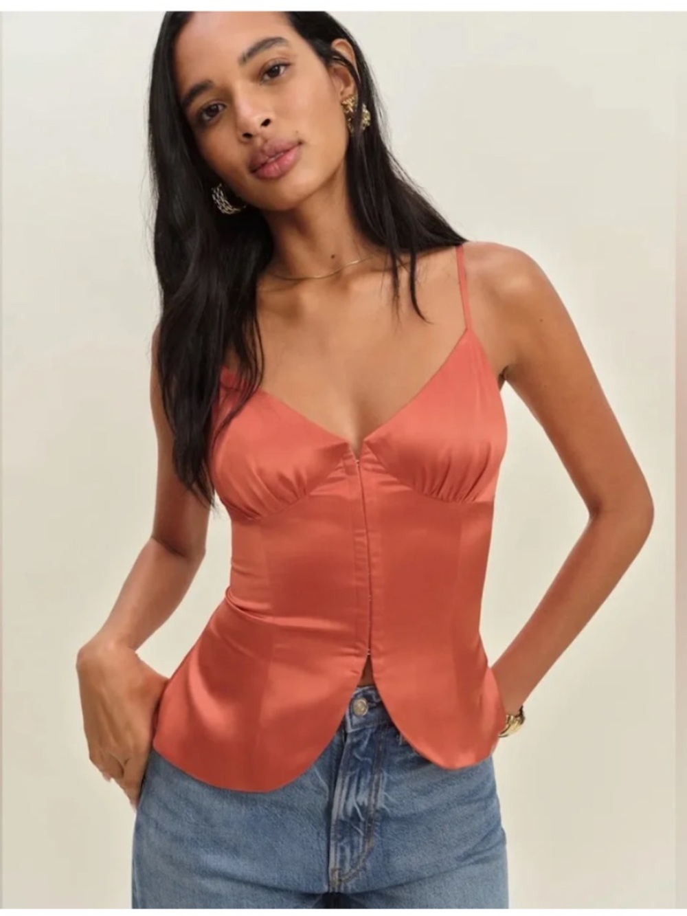 Reformation Lumi Silk Top in Red Coral